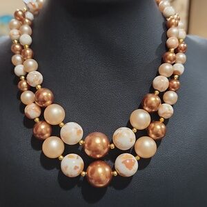 Vintage Two Strand Bead Necklace Japan Signed